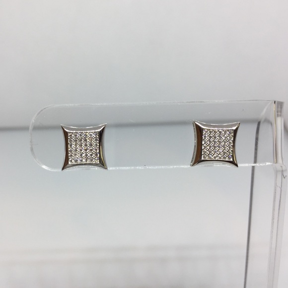 14K Solid Gold Square Micro Pave Stud Earrings